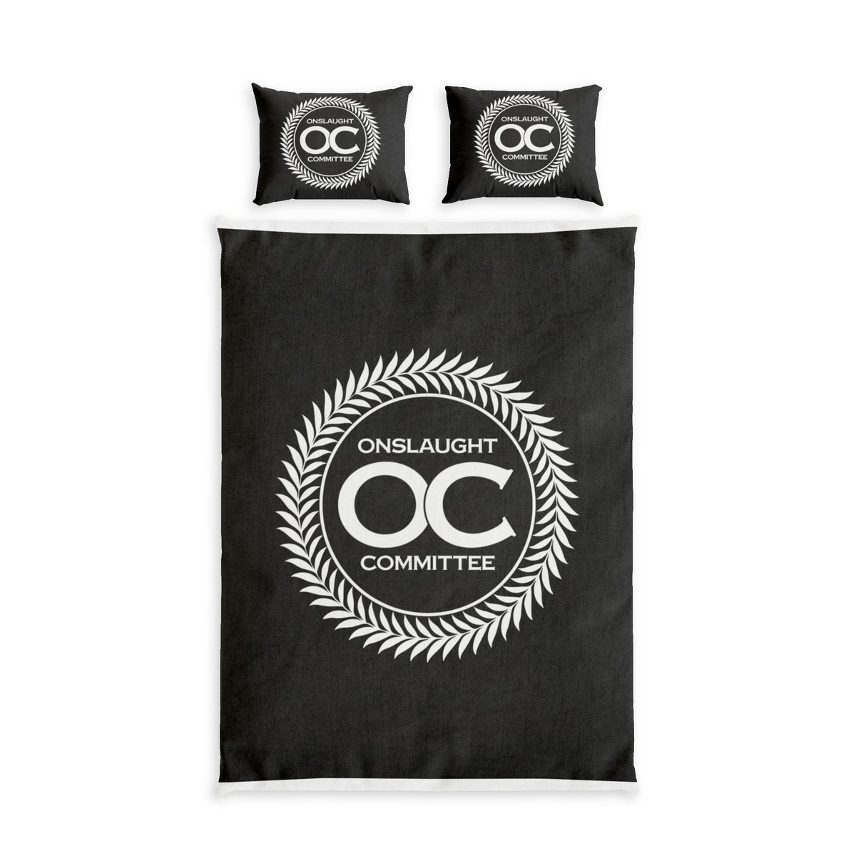Onslaught Committee Cotton Bed Set – Black Logo Duvet Cover & Pillow Shams