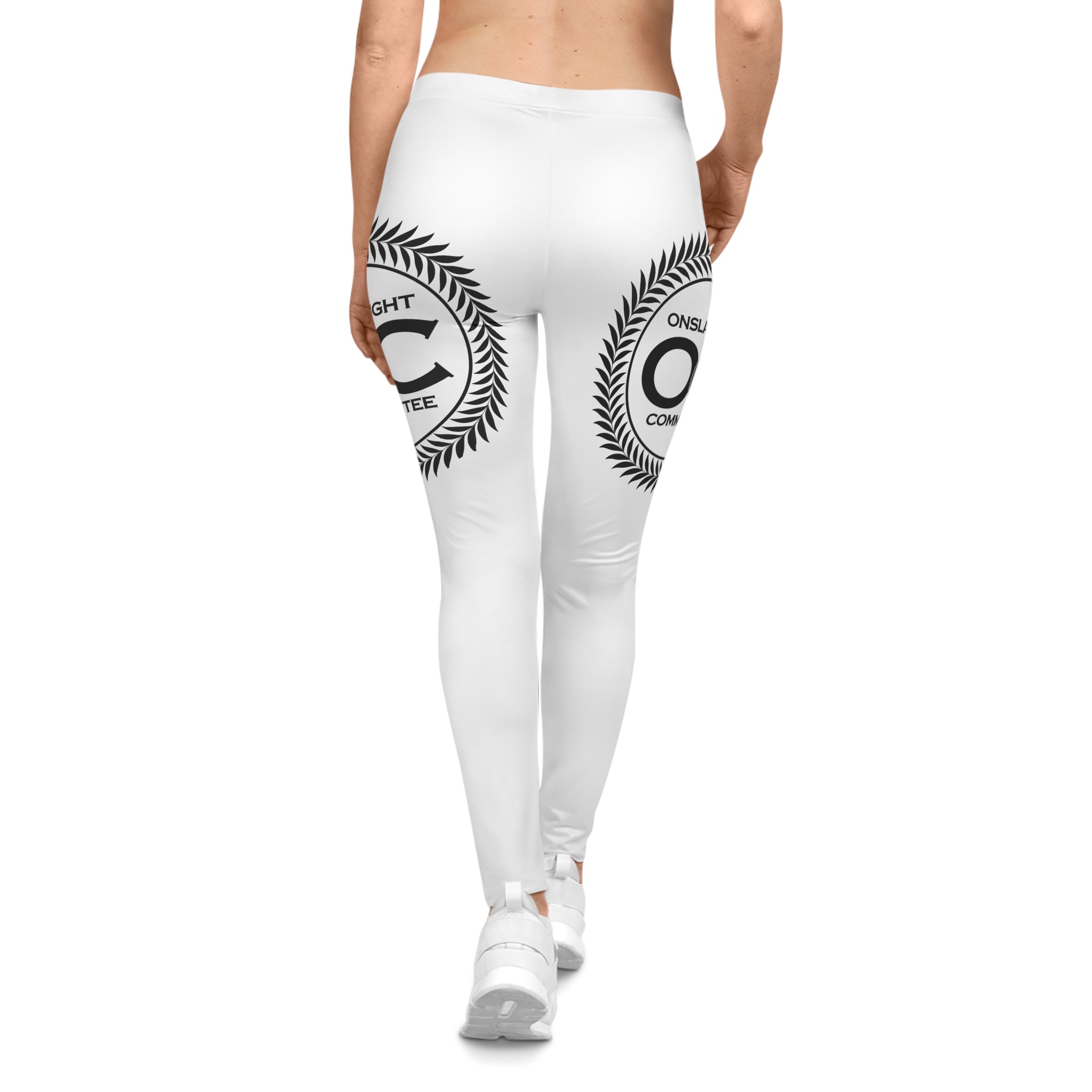 White Logo Leggings — 'Onslaught Committee' Crest Casual Women's Leggings