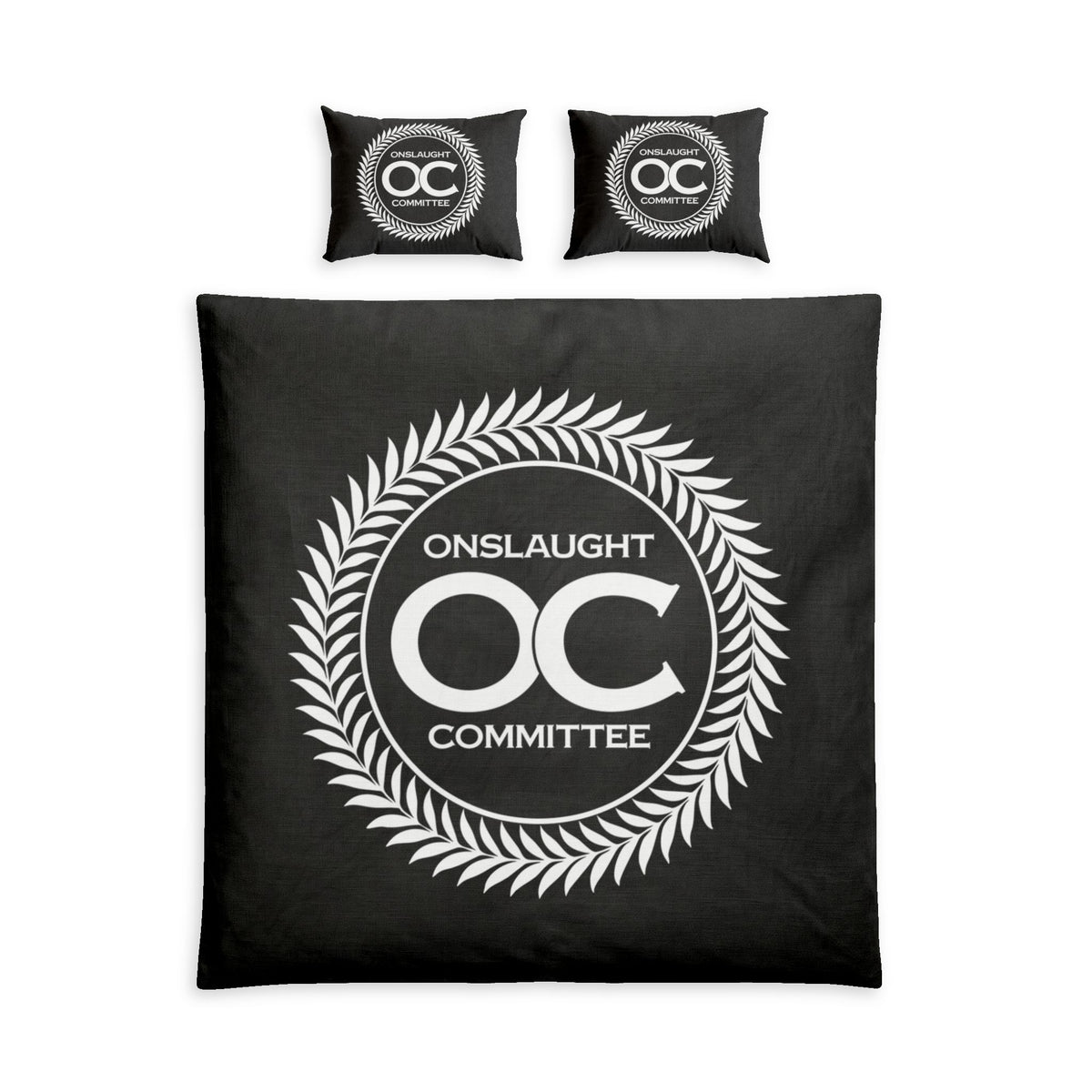 Onslaught Committee Cotton Bed Set – Black Logo Duvet Cover & Pillow Shams