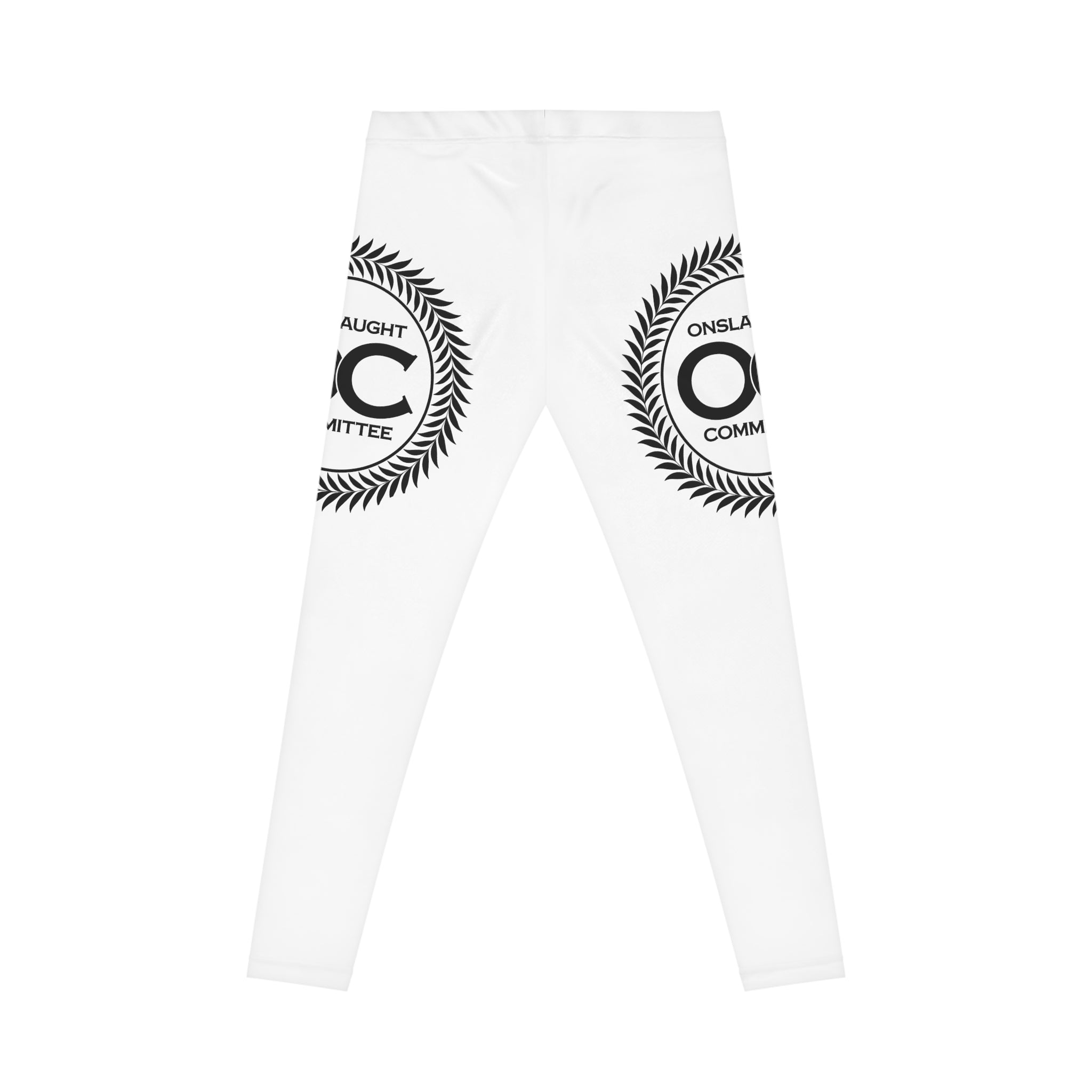 White Logo Leggings — 'Onslaught Committee' Crest Casual Women's Leggings