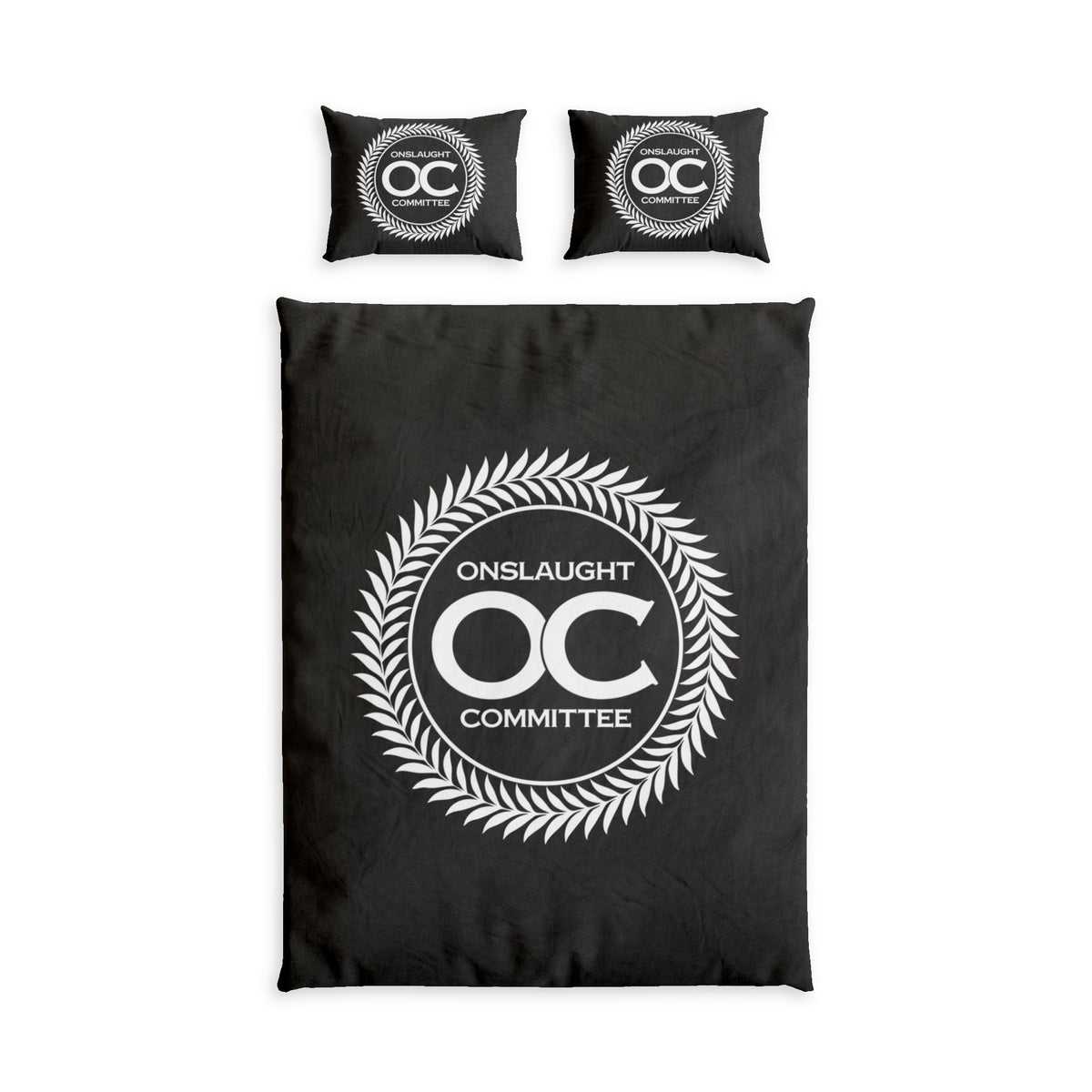 Onslaught Committee Cotton Bed Set – Black Logo Duvet Cover & Pillow Shams