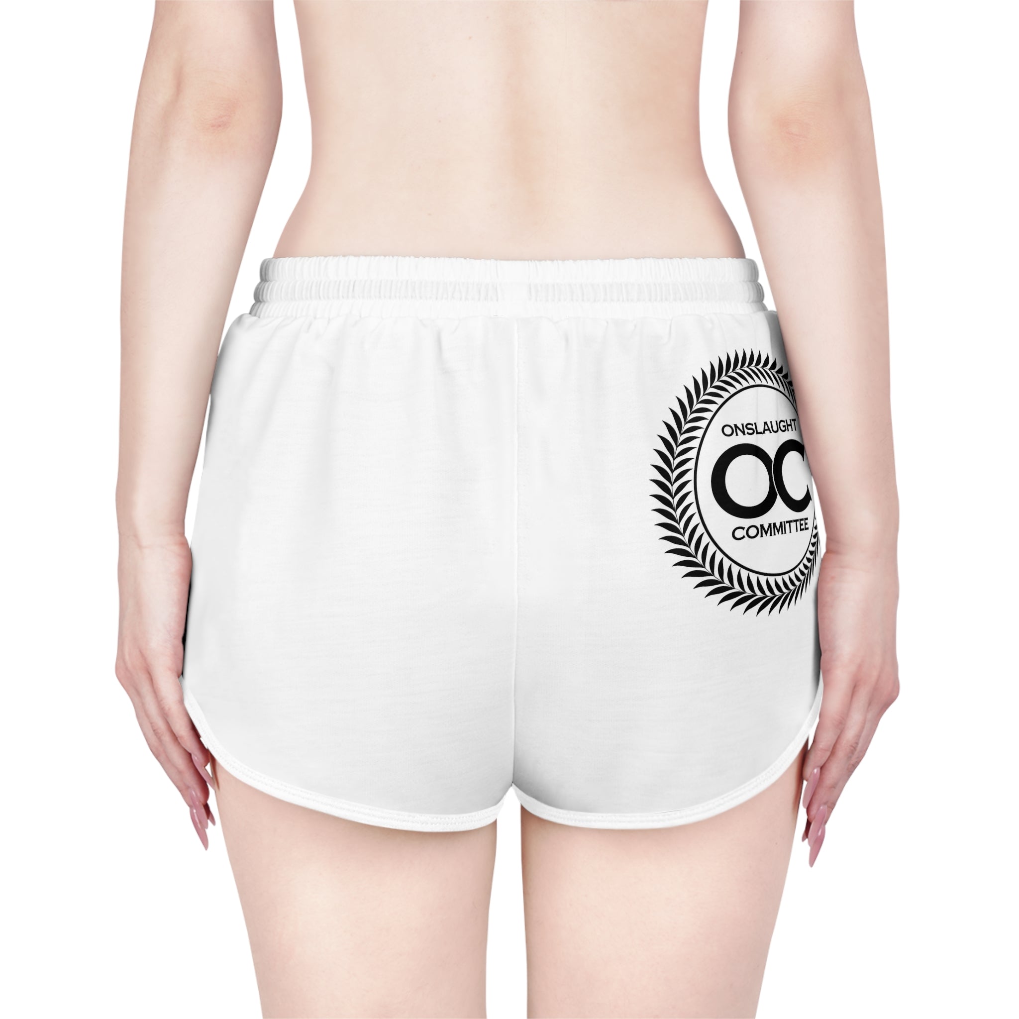 Onslaught Committee Women's Relaxed Shorts — White Logo Lounge Shorts