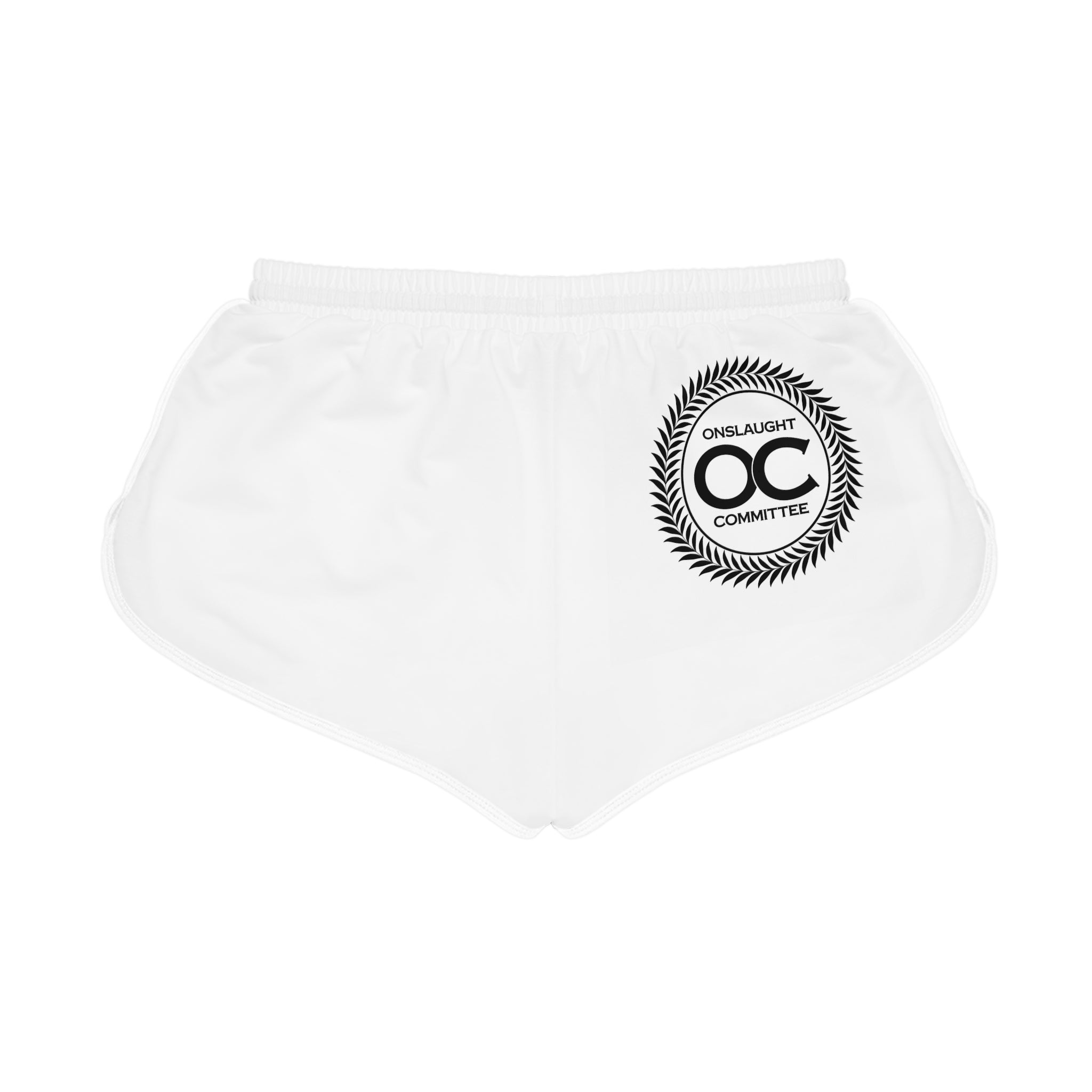 Onslaught Committee Women's Relaxed Shorts — White Logo Lounge Shorts