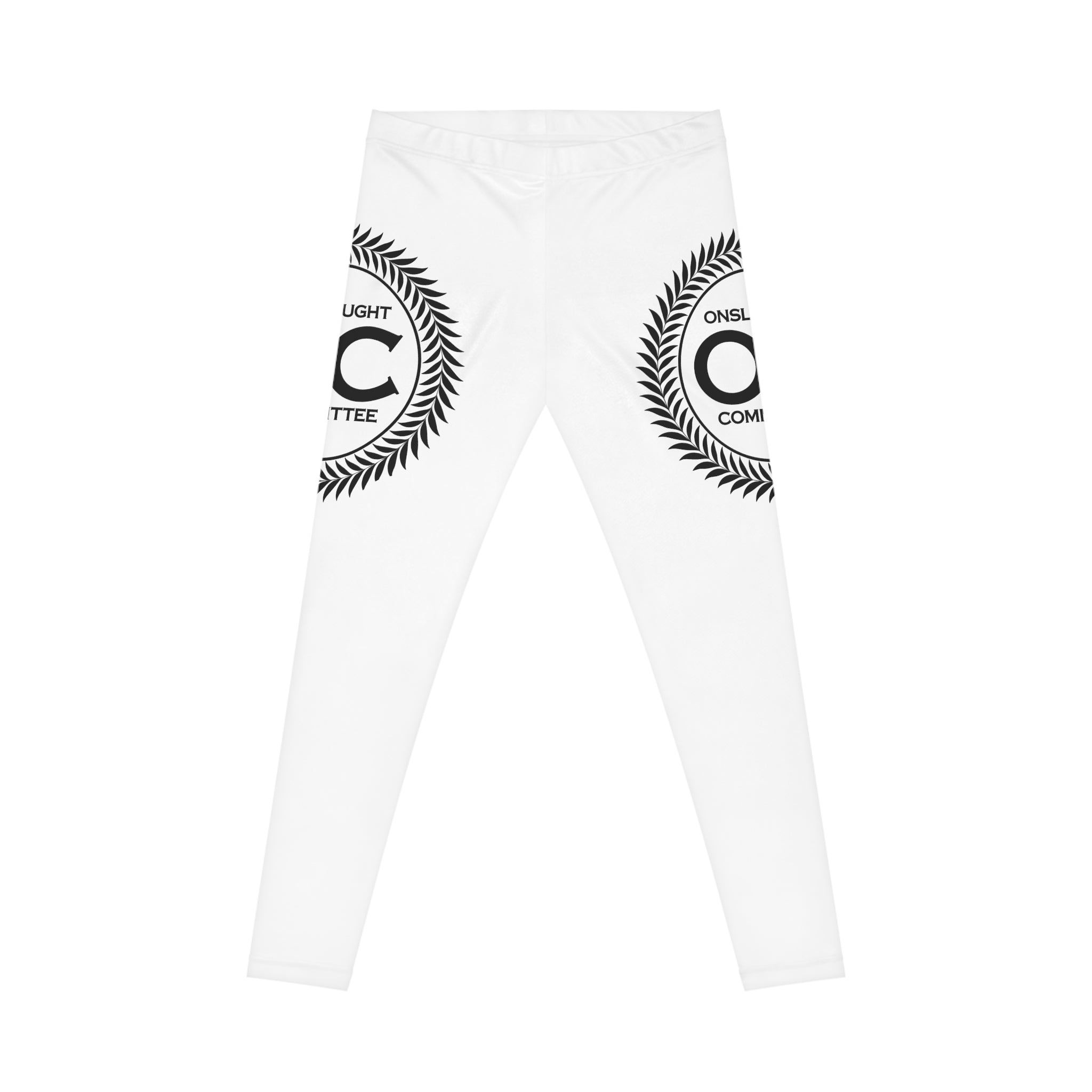 White Logo Leggings — 'Onslaught Committee' Crest Casual Women's Leggings