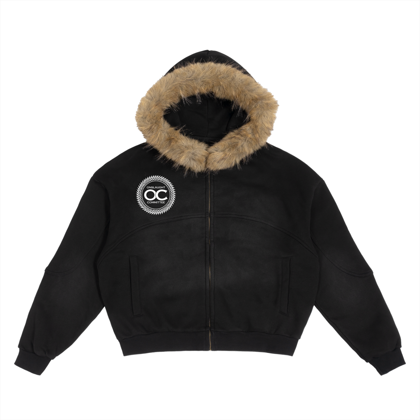 Sun Fade Boxy Detachable Fur Hoodie