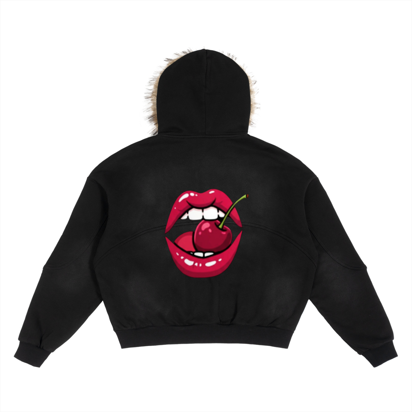 Sun Fade Boxy Detachable Fur Hoodie